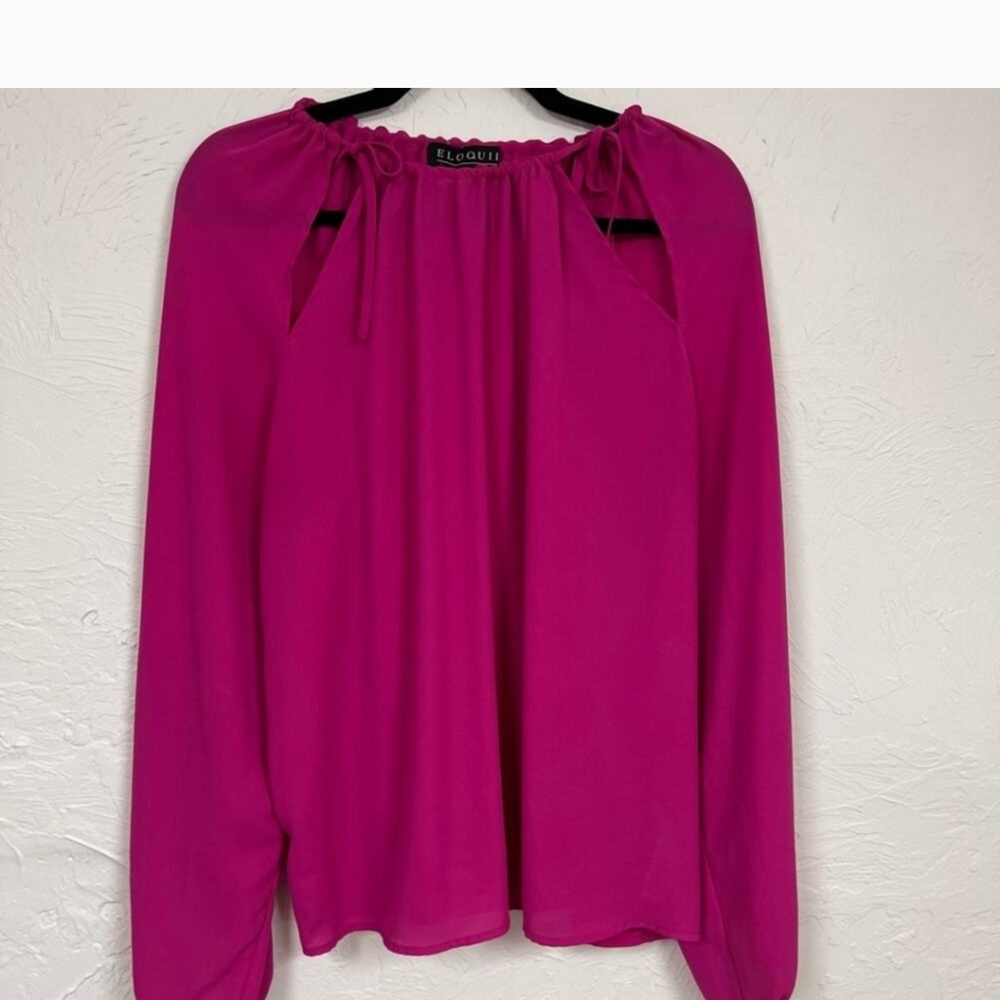 Eloquii Pink Blouson Sleeve Blouse with Peter Pan Collar